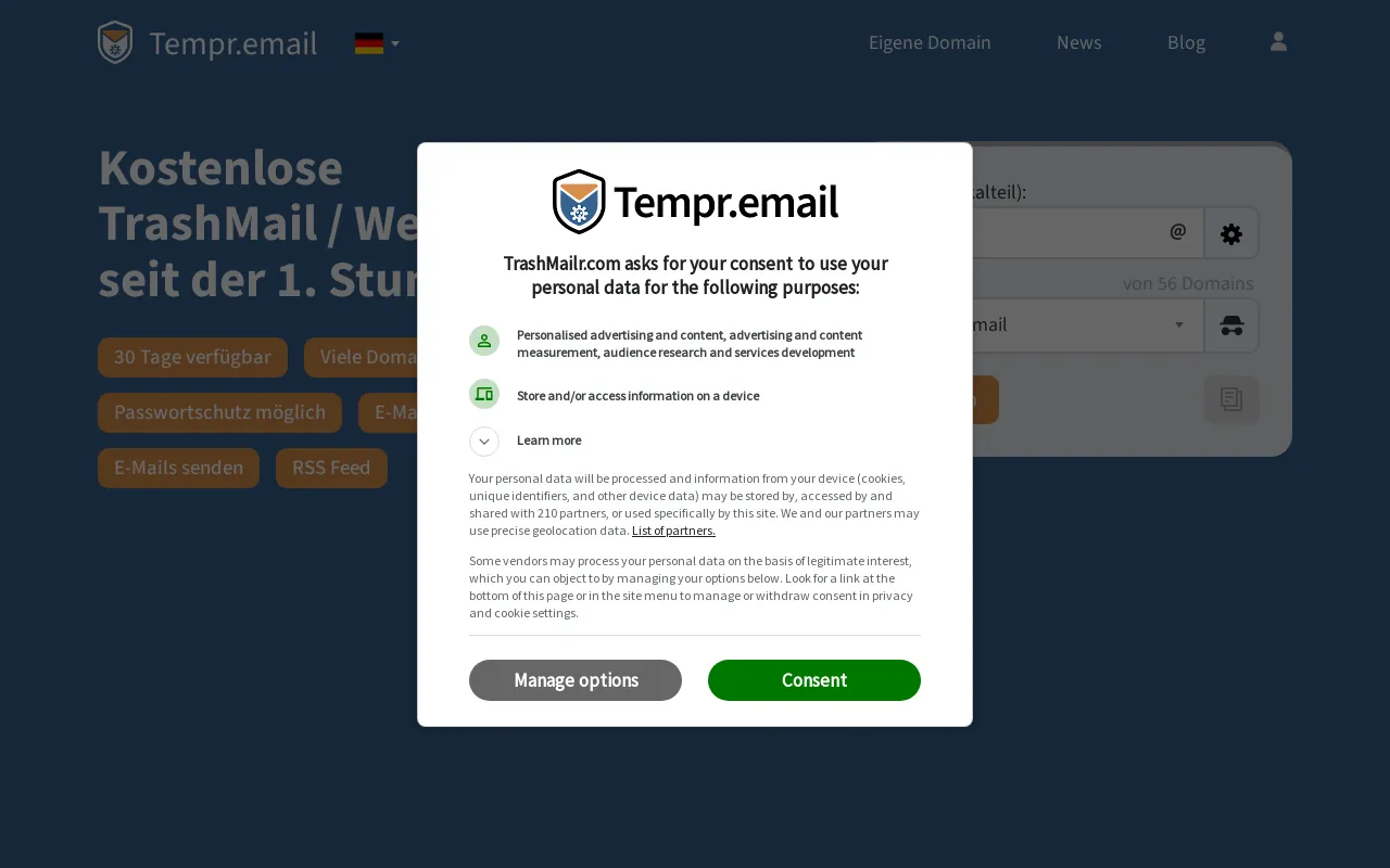 Screenshot of discardmail.de