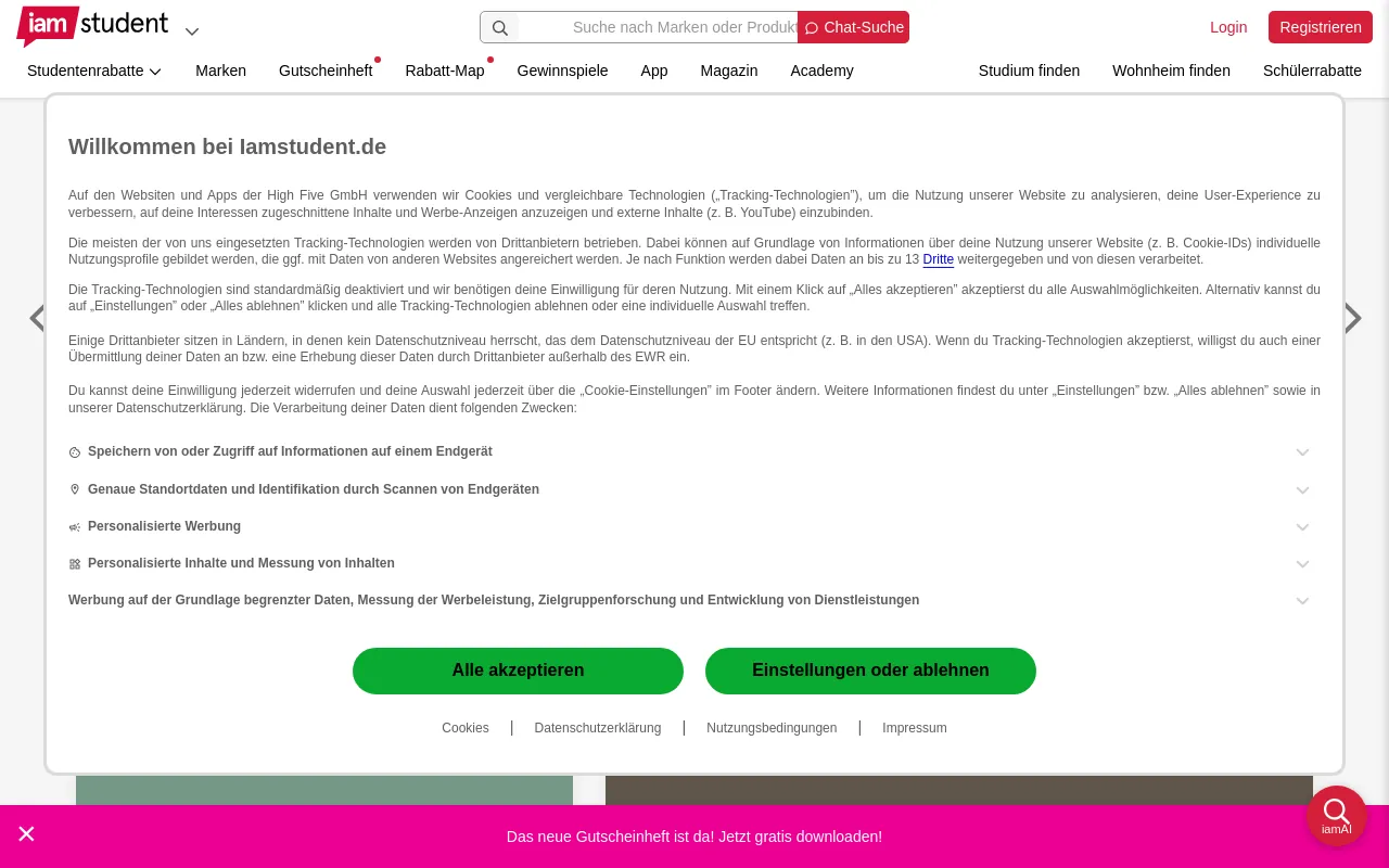 Screenshot of iamstudent.de