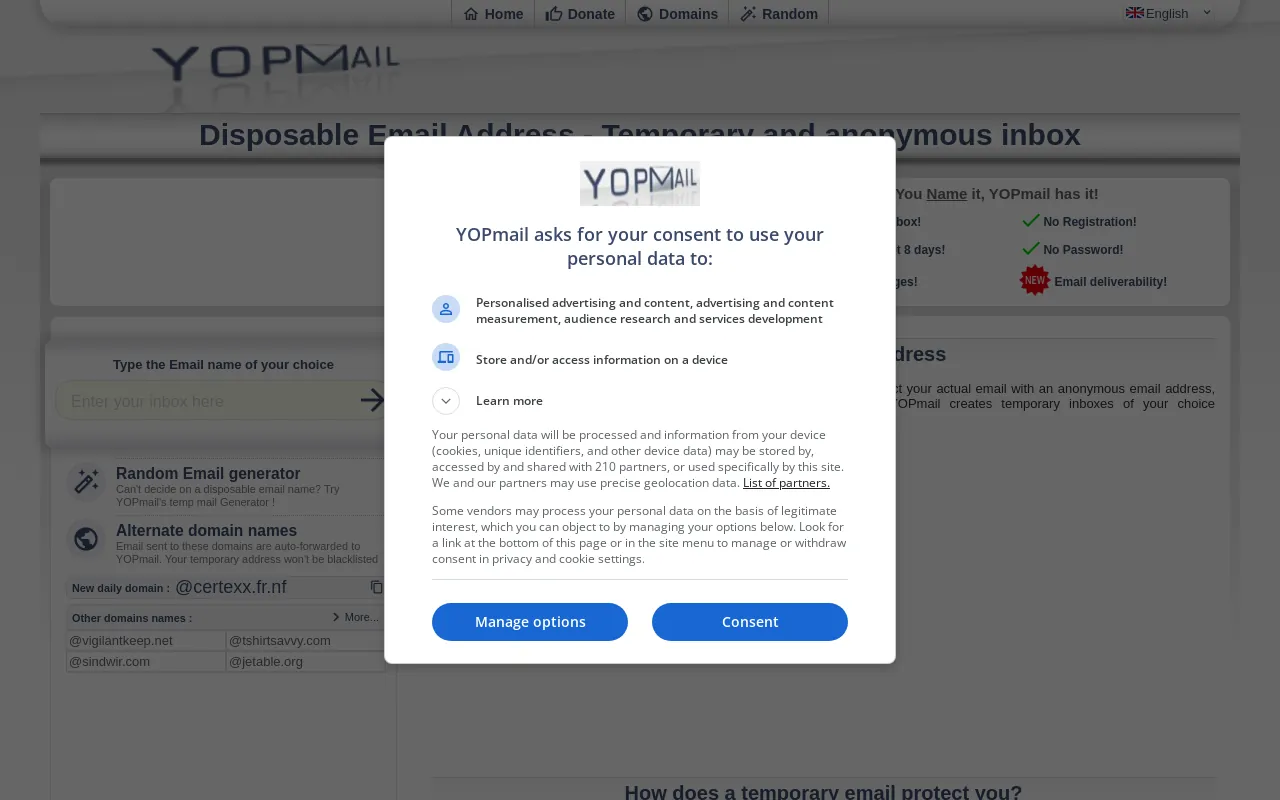 Screenshot of yopmail.com